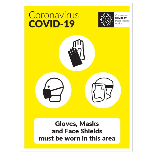 Gloves Masks And Face Shields Must Be Worn In This Area Sign